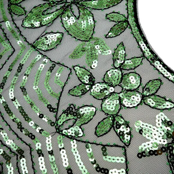 Women's Black Green 1920s Shawl Sequin Beaded Art Evening Cape Tassel Shawls - Picture 5 of 6